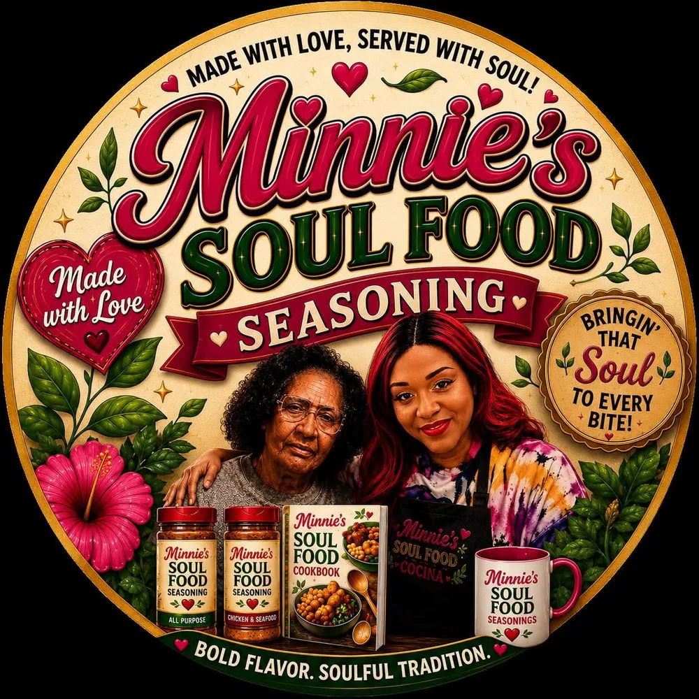 Brand artwork celebrating Mama Minnie and Rhonda Hill-Woods