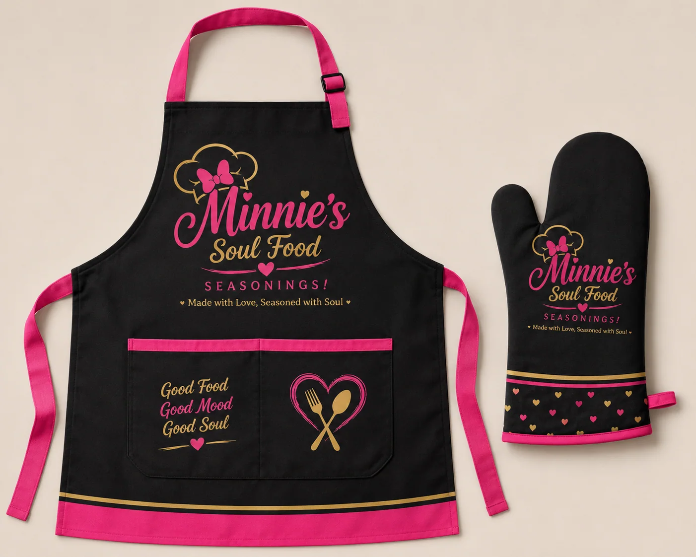 Minnie’s Apron & Oven Mitt — supplied product artwork